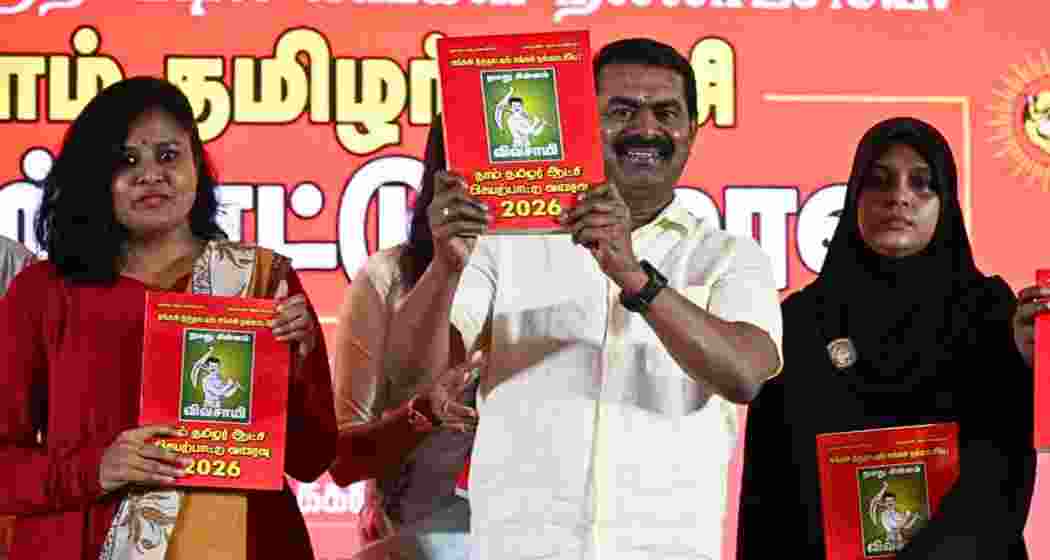 Seeman, chief coordinator of Naam Tamilar Katchi (NTK), releases the party’s manifesto for the upcoming Assembly elections in Chennai on Thursday.