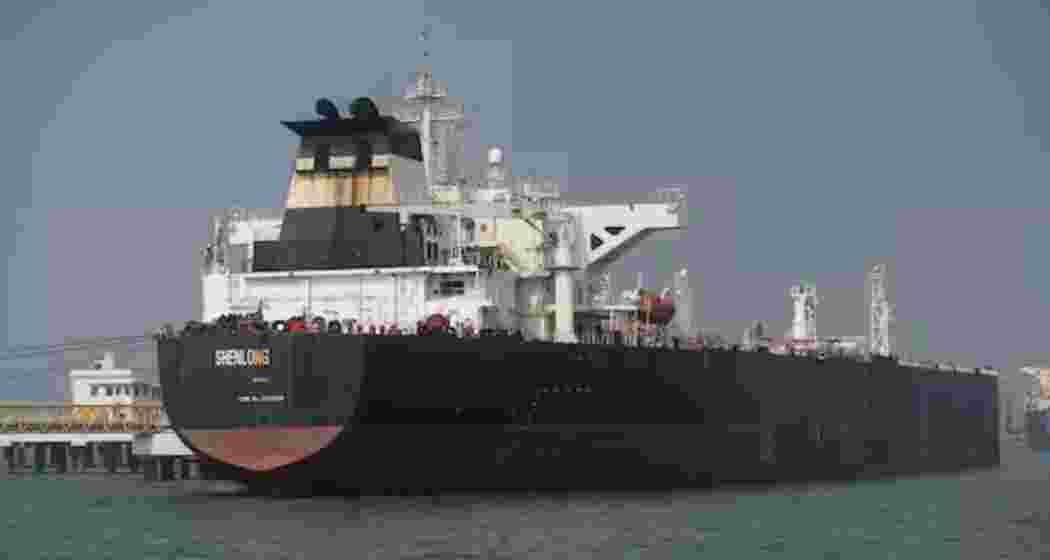 The Liberia-flagged tanker Shenlong Suezmax, loaded with Saudi Arabian crude, at a port after transiting the Strait of Hormuz in Mumbai on Thursday.