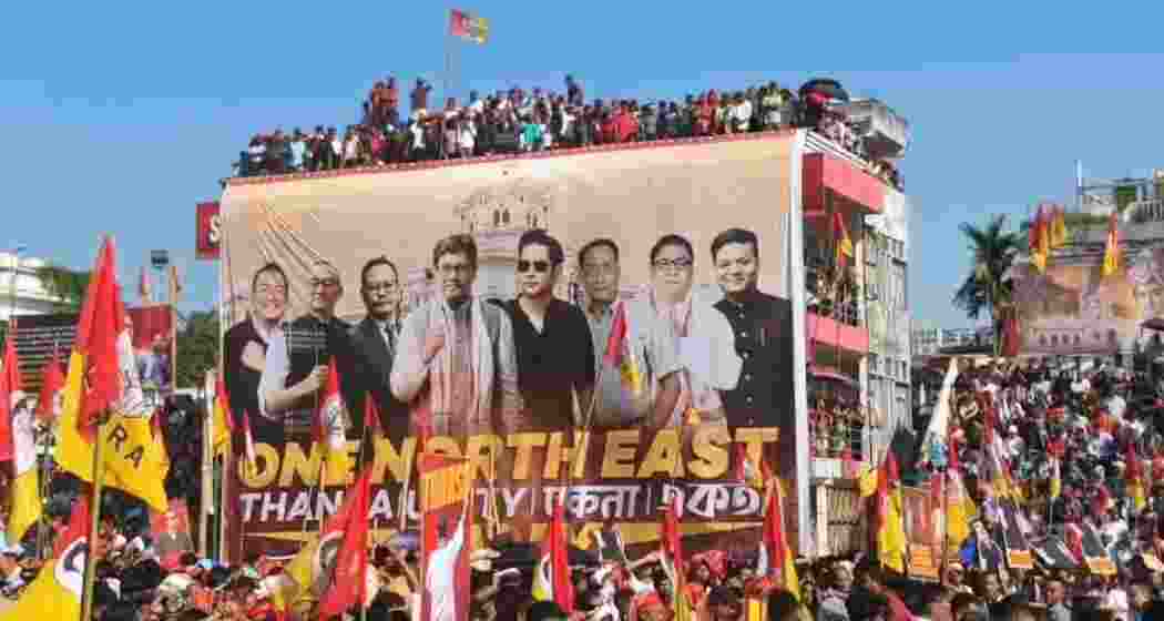 A poster showcasing the united front of indigenous communities under the One North East initiative, highlighting collaboration and collective action across the region. (Image: X/@SangmaConrad)