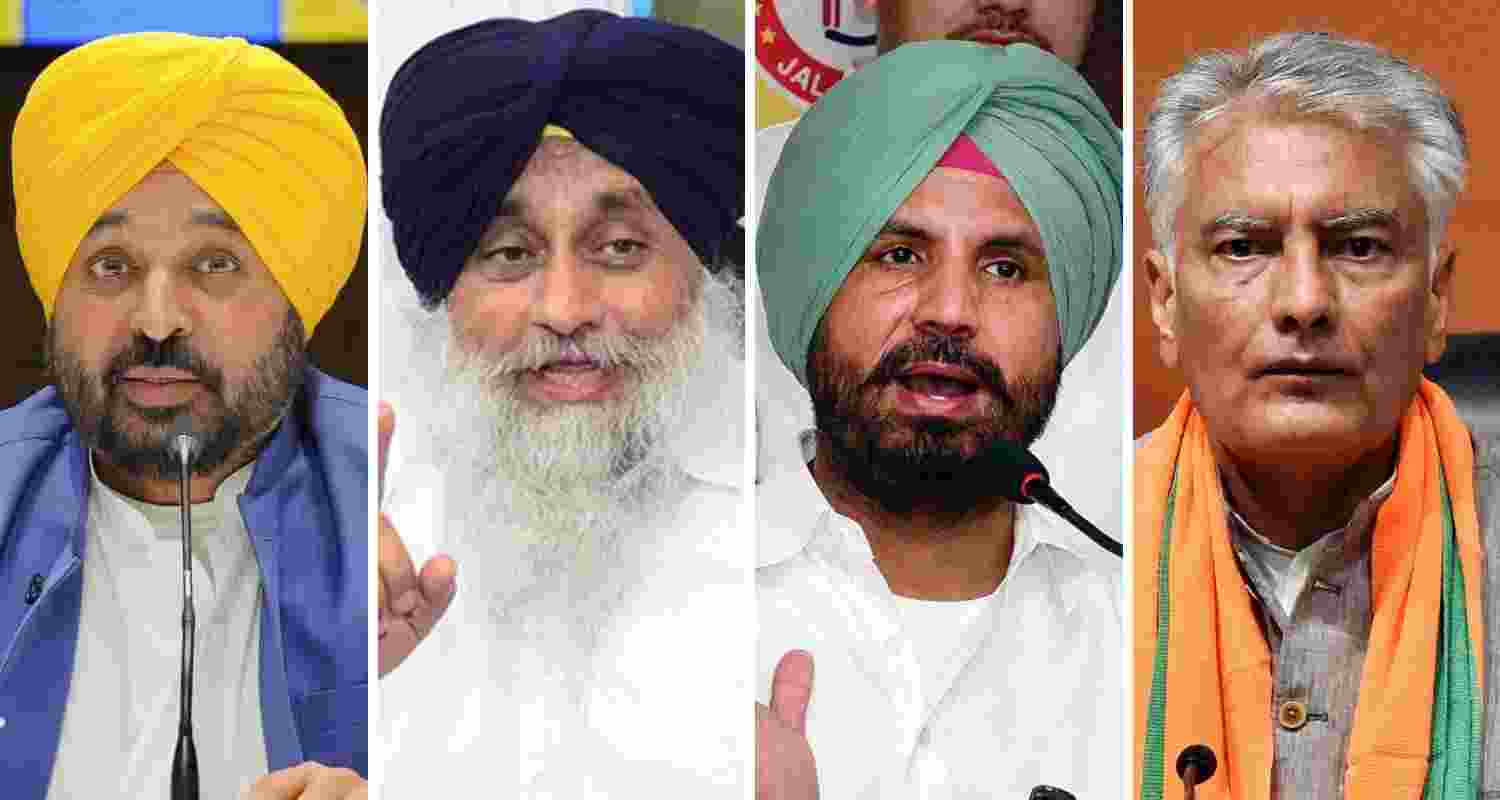 From left to right: Bhagwant Mann, Sukhbir Badal, Raja Warring and Sunil Jakhar.