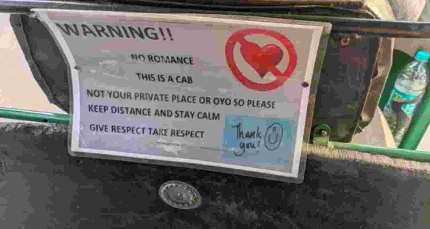 A photo, clicked by a passenger while sitting in the back of an auto, captured the warning issued by the driver.