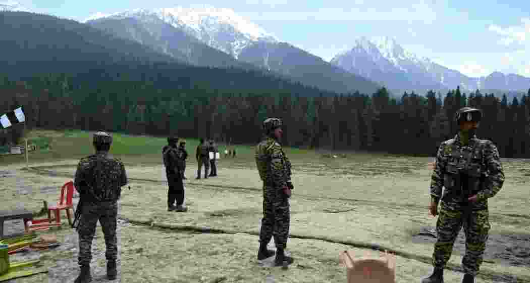 Security personnel conduct search operations on April 23, 2025, in Pahalgam’s Baisaran area, a day after 26 tourists were killed and several others injured in a terror attack.