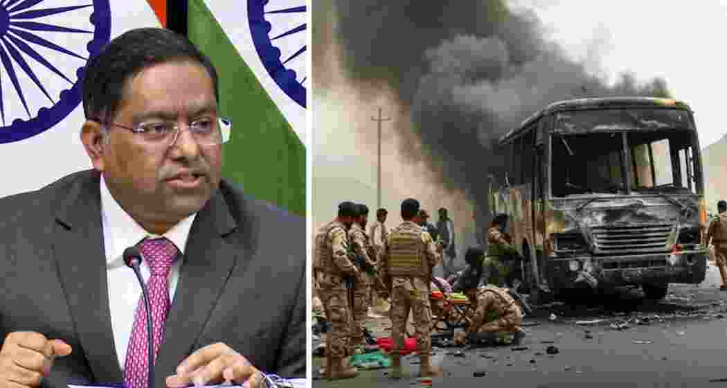 Government spokesperson Randhir Jaiswal (on left) Security personnel inspect the wreckage in Mir Ali after a suicide car bomb targeted a military convoy, killing 13 soldiers and injuring several others in North Waziristan on Saturday.
