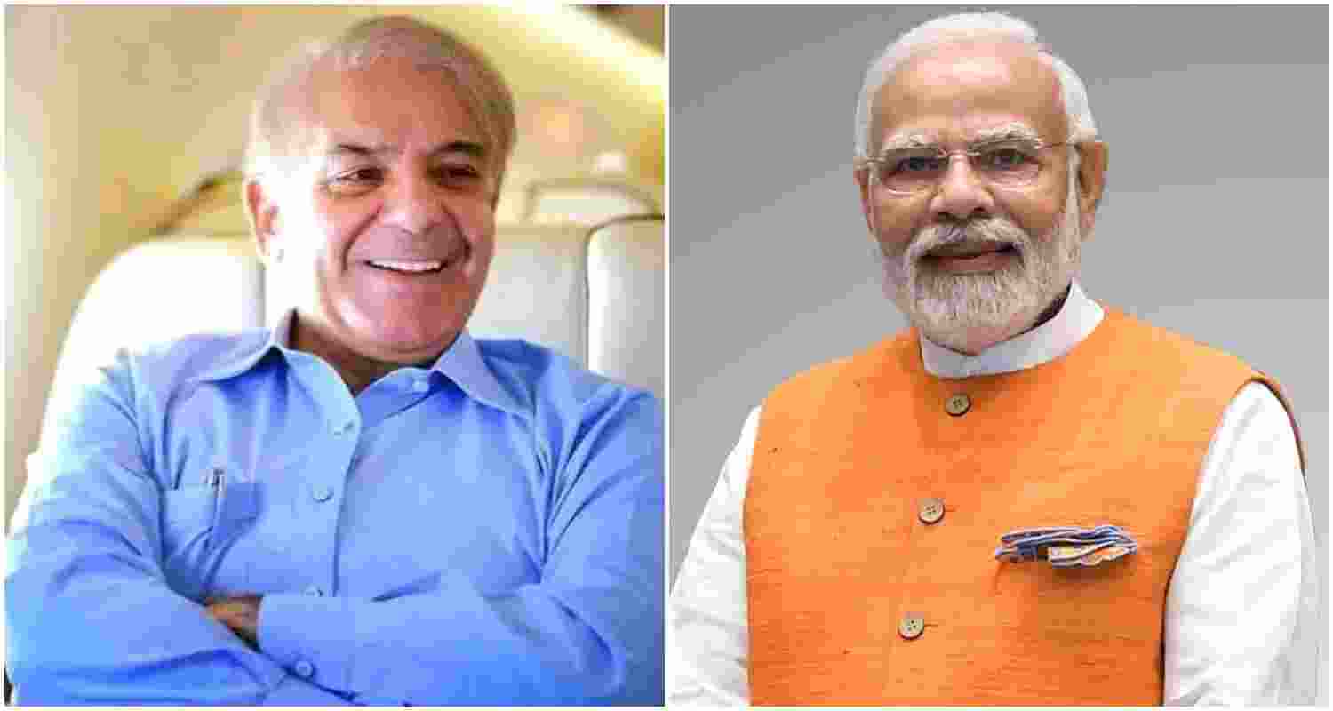 Pakistan Prime Minister Shehbaz Sharif (L), Prime Minister Narendra Modi (R).