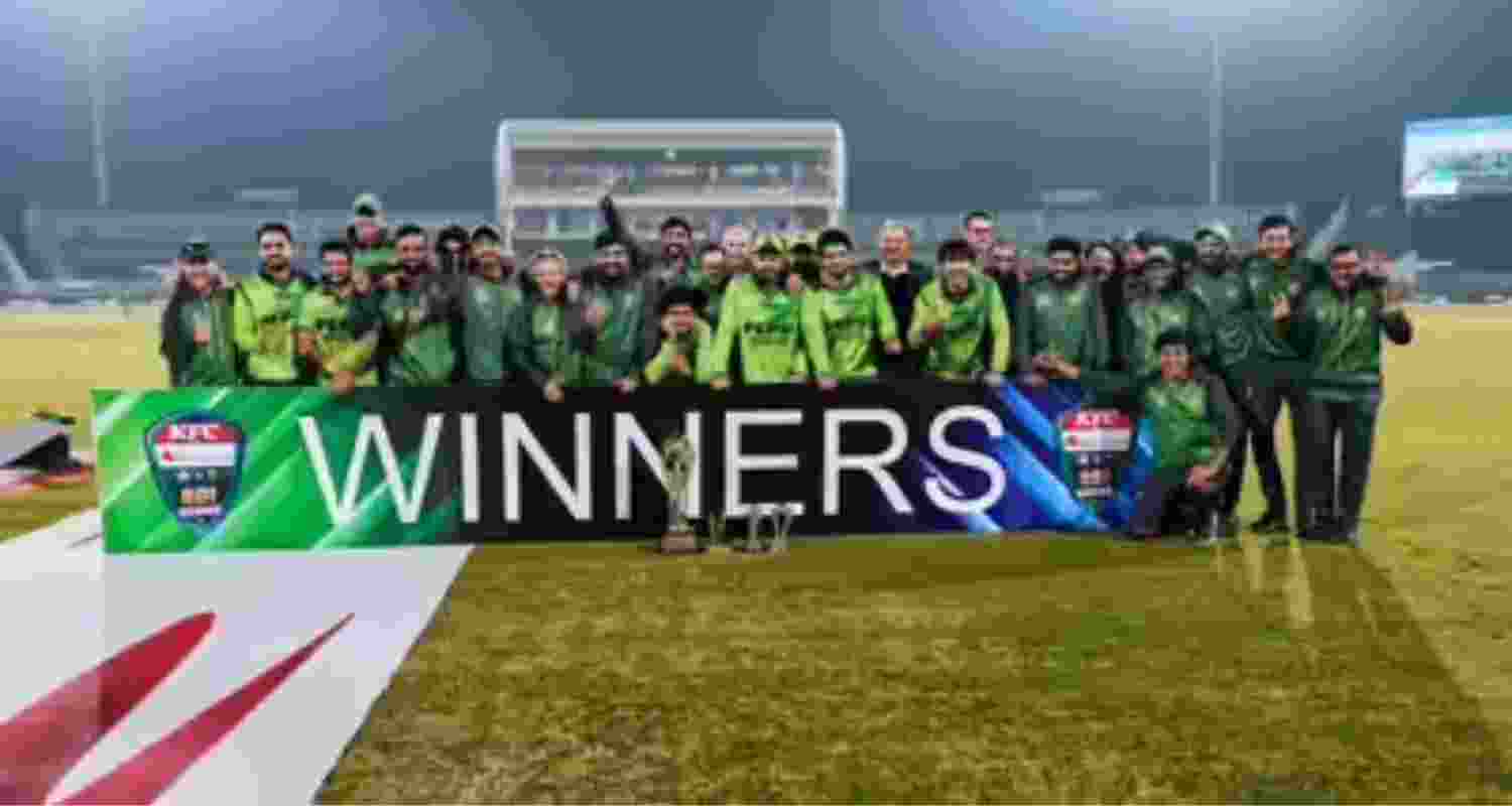 The Pakistan cricket team celebrating their series win in Rawalpindi.