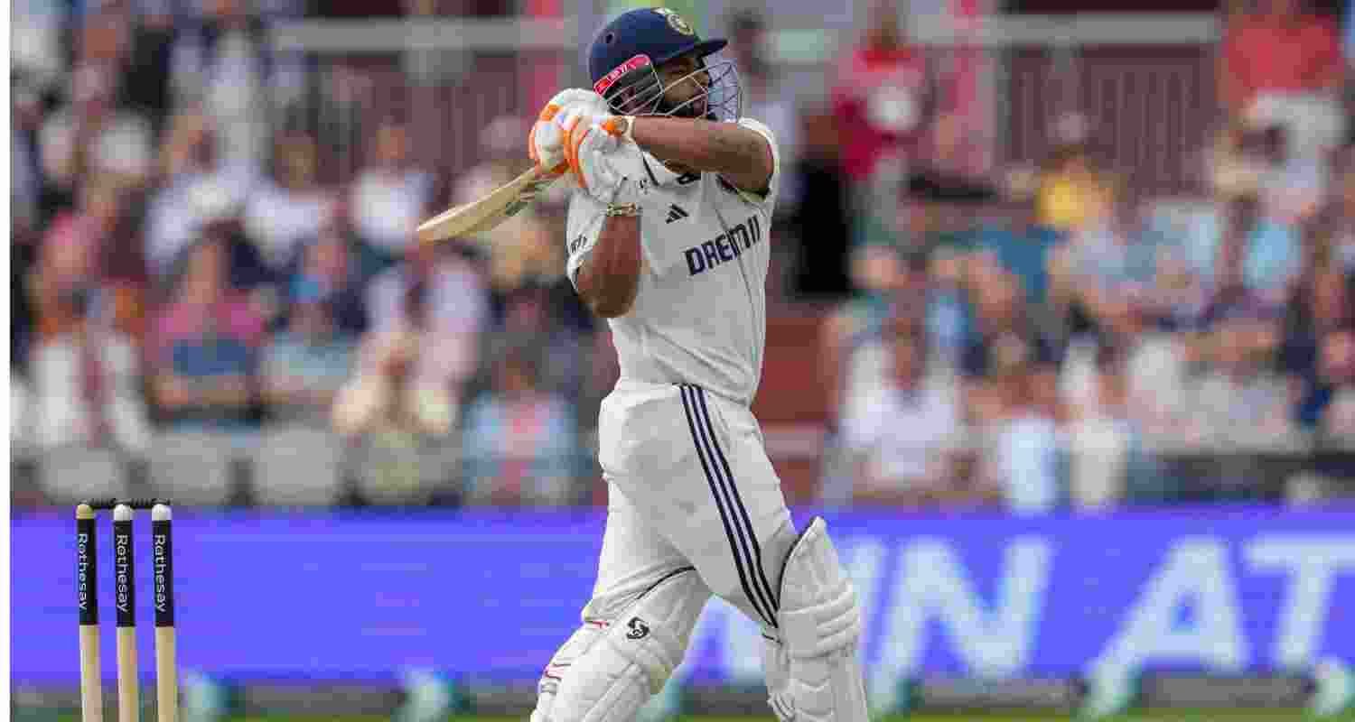 India's Rishabh Pant plays a shot on the second day of the fourth Test match between India and England at the Old Trafford cricket ground in Manchester on Thursday.