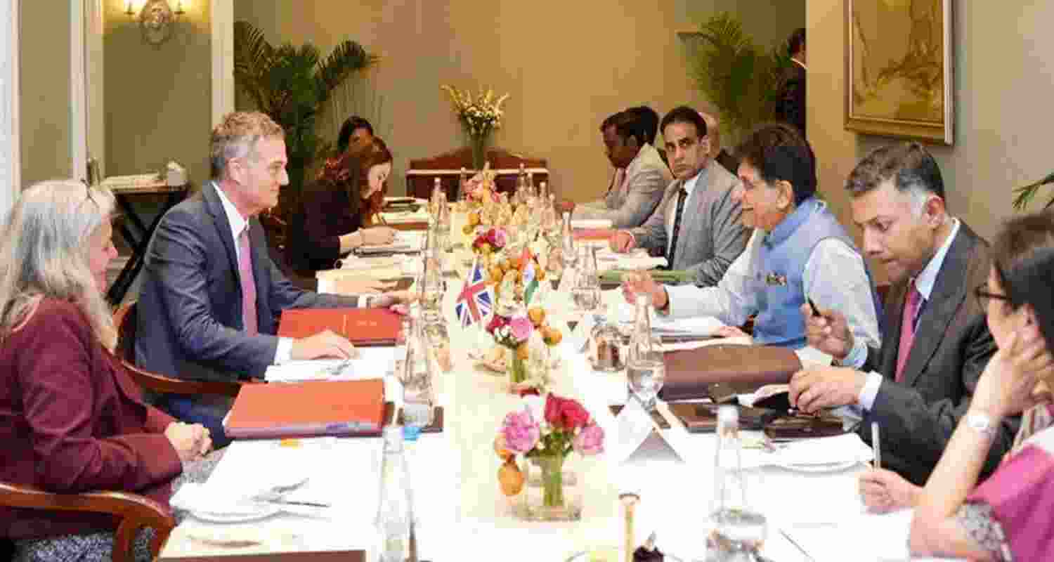 Union commerce and industry minister Piyush Goyal with UK secretary of state for business and trade Peter Kyle.
