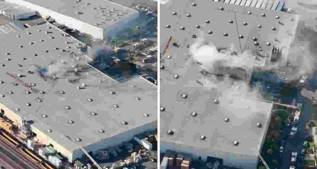 Aerial view of the plane crash site near Fullerton Airport, California, where two were killed and 18 injured on Thursday. Aerial view of the plane crash site near Fullerton Airport, California, where two were killed and 18 injured on Thursday.