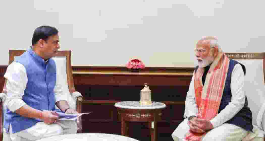 Chief Minister Himanta Biswa Sarma with Prime Minister Narendra Modi at a press conference in Assam.