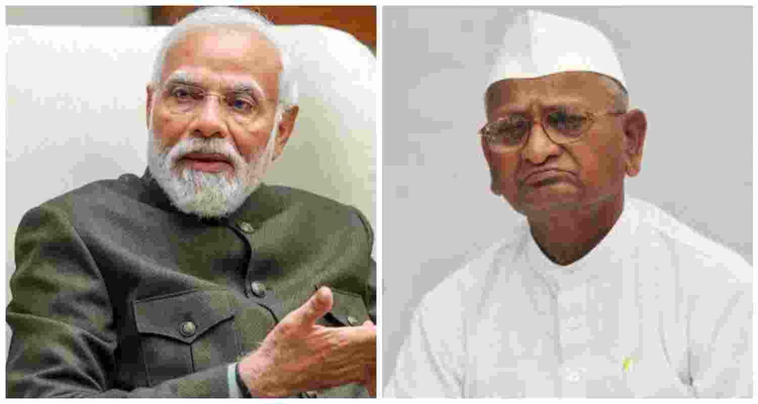 Prime Minister Narendra Modi (L), social activist Anna Hazare (R). 