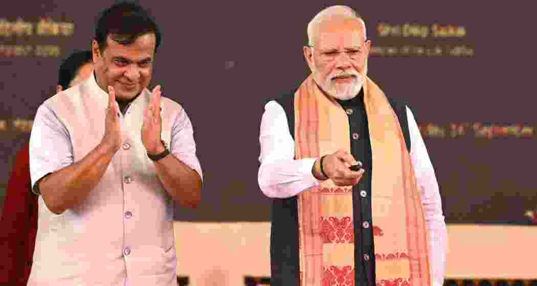 Prime Minister Narendra Modi and Assam Chief Minister Himanta Biswa Sarma during a public meeting at Mangaldoi in Assam’s Darrang district last year.