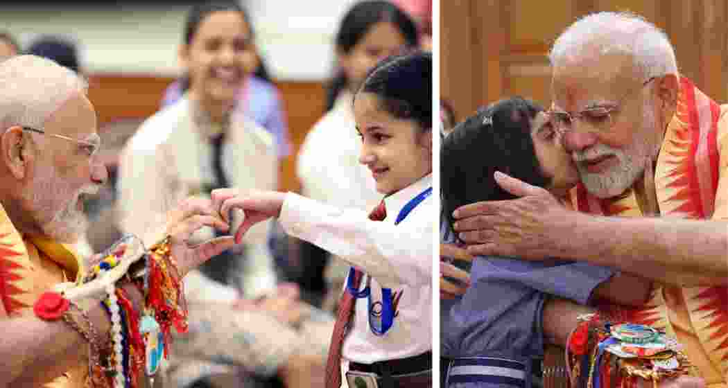 Prime Minister Narendra Modi celebrates Raksha Bandhan with children.