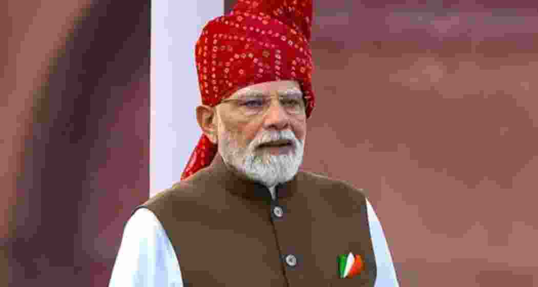 Prime Minister Narendra Modi addresses the nation during the 80th Independence Day celebrations, at Red Fort in New Delhi. ((@narendramodi/YT via PTI Photo)
