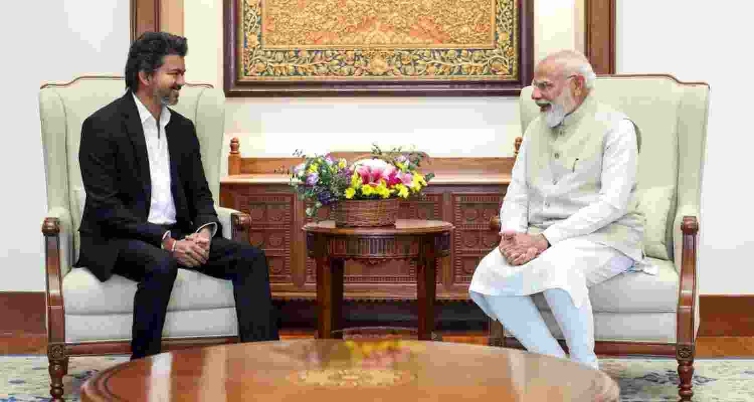 Tamil Nadu CM C Joseph Vijay with PM Narendra Modi. 