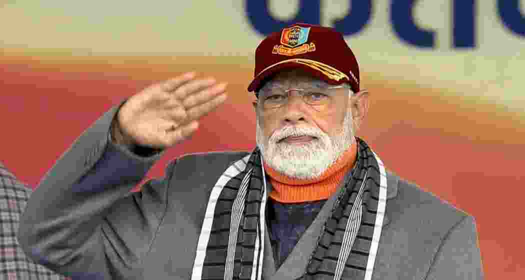 Prime Minister Narendra Modi salutes NCC cadets during the Annual NCC PM Rally at Cariappa Parade Ground in New Delhi, marking the culmination of the Republic Day Camp 2026.