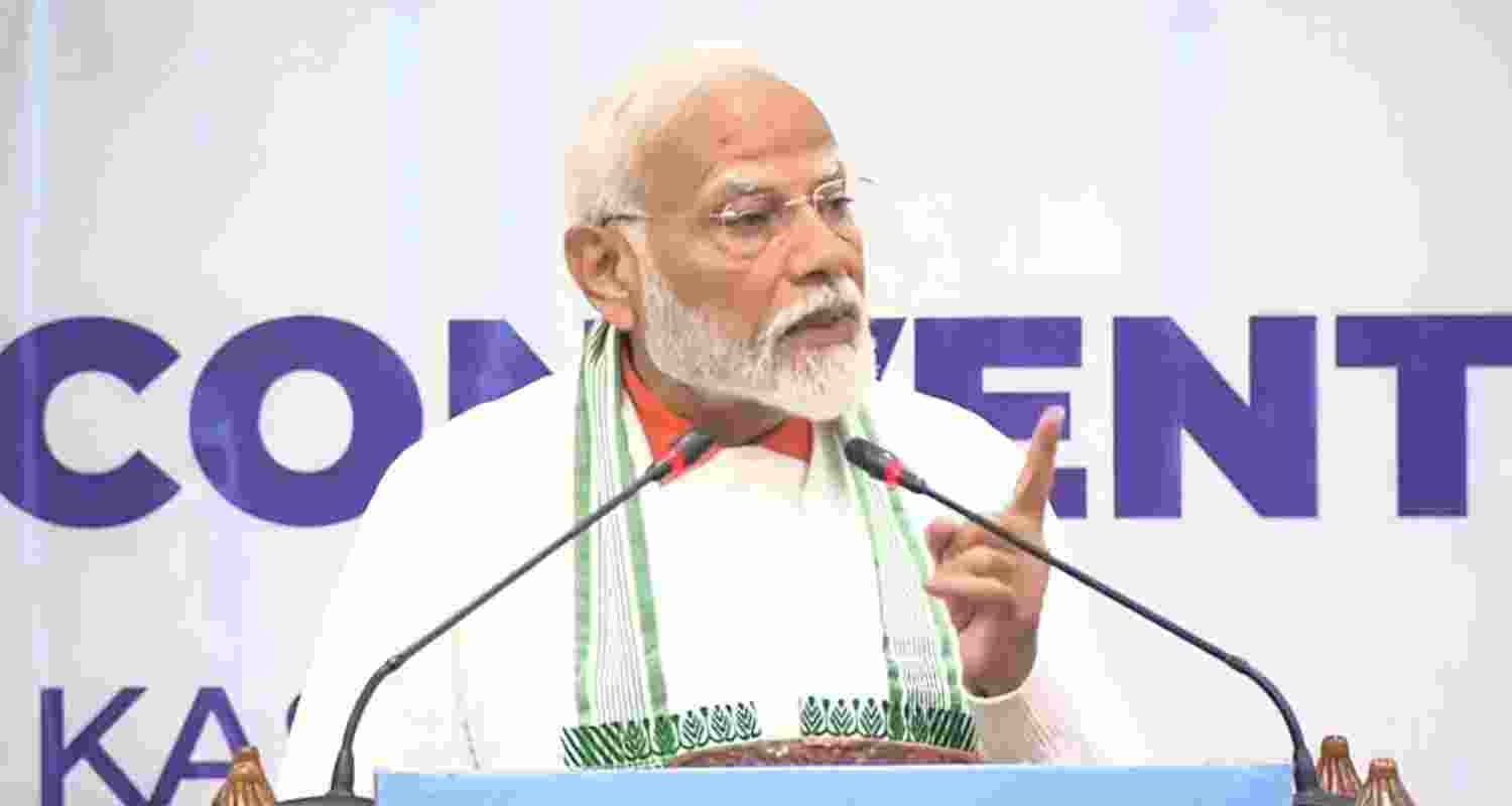 Prime Minister Narendra Modi addresses the gathering on the occasion of the 10th International Day of Yoga, in Srinagar, Friday, June 21, 2024.