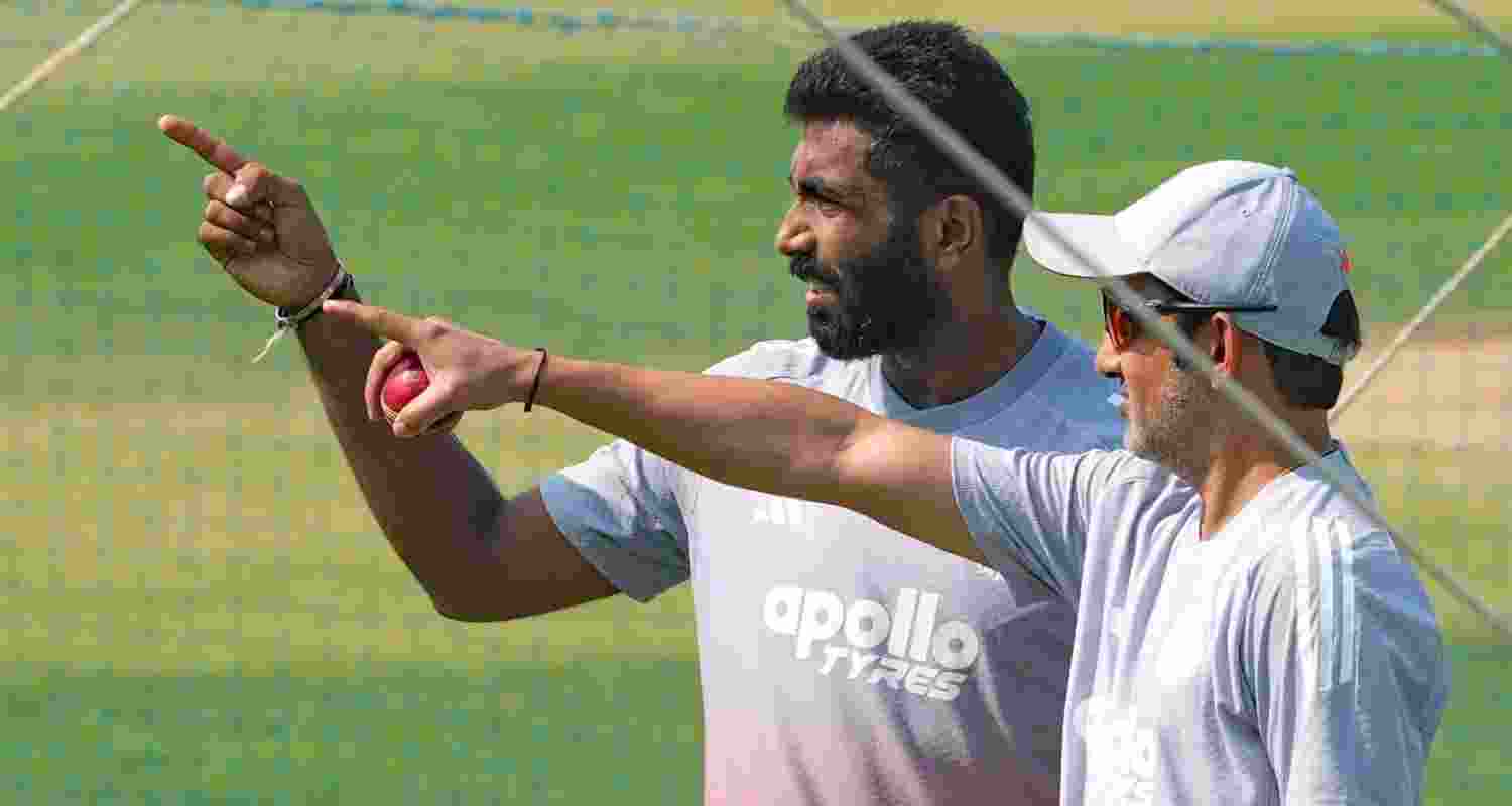 Jasprit Bumrah with head coach Gautam Gambhir during a training session on Tuesday ahead of India's first Test match against South Africa at Eden Gardens, Kolkata. Jasprit Bumrah with head coach Gautam Gambhir during a training session on Tuesday ahead of India's first Test match against South Africa at Eden Gardens, Kolkata.