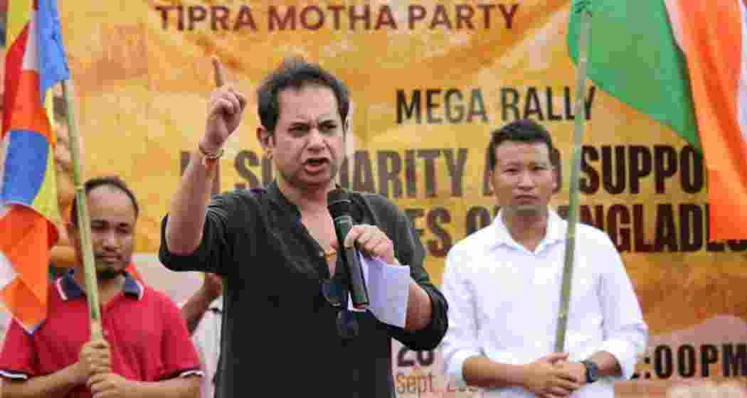  A file photo of TMP supremo Pradyot Debbarma addressing a gathering. 