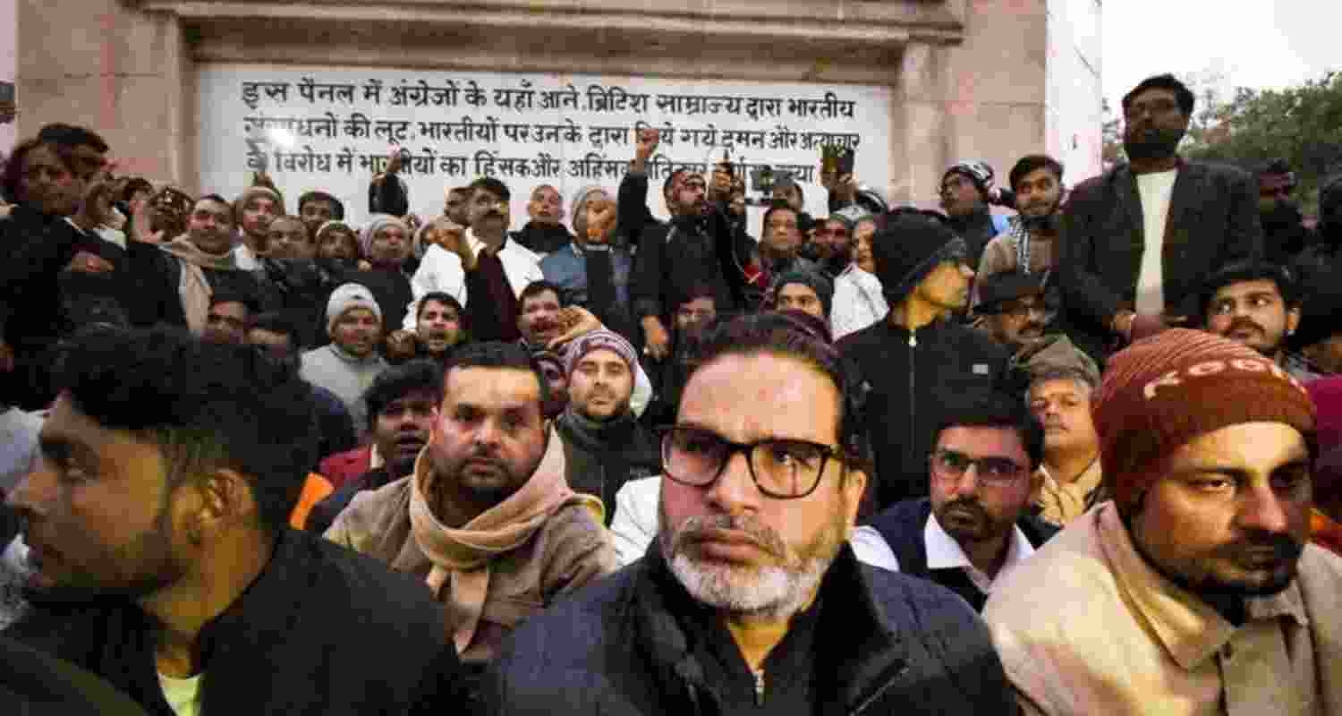 Jan Suraaj leader Prashant Kishor, along with others, participates in an indefinite hunger strike in Patna, demanding the cancellation of the 70th Integrated Combined Competitive (Preliminary) Examination (CCE), 2024, conducted by BPSC, amid allegations of a question paper leak.