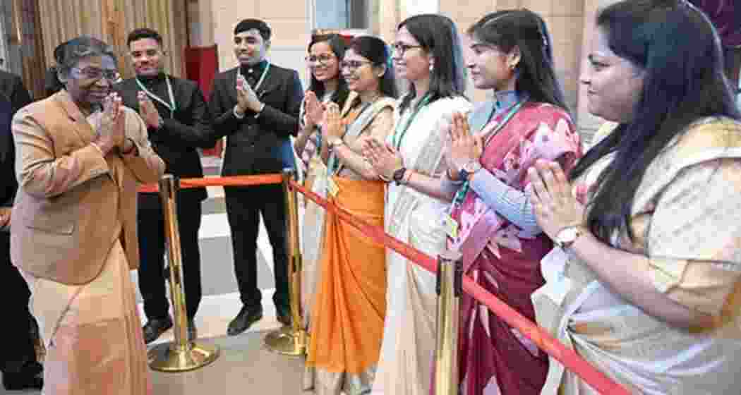 President Droupadi Murmu meets women leaders at Rashtrapati Bhavan in New Delhi.