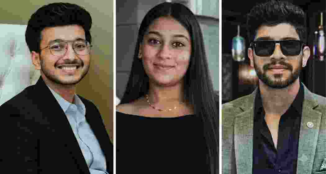 Accused Siya Goyal (C), victim Ketan Agarwal (L) and co-accused Chetan Chaudhary (R) in the Pune businessman murder case linked to Lohagad Fort trek incident.