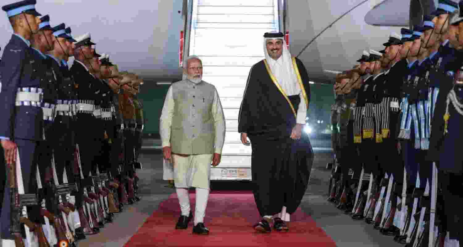 PM Modi with the Qatari Amir Al-Thani in New Delhi.