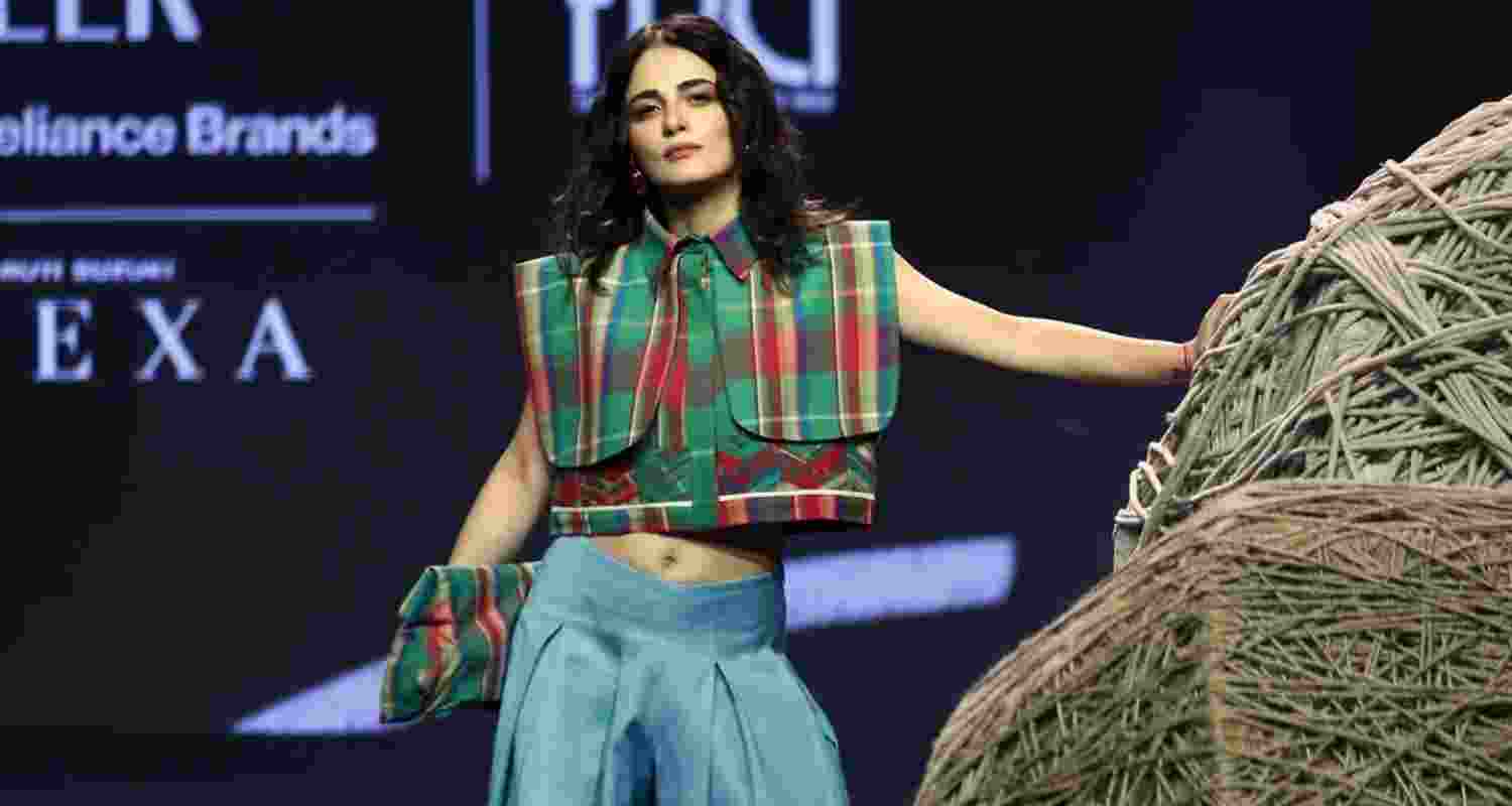 Radhika Madan walks the ramp for NIF Global at Lakmē Fashion Week 2026 - Image via X.