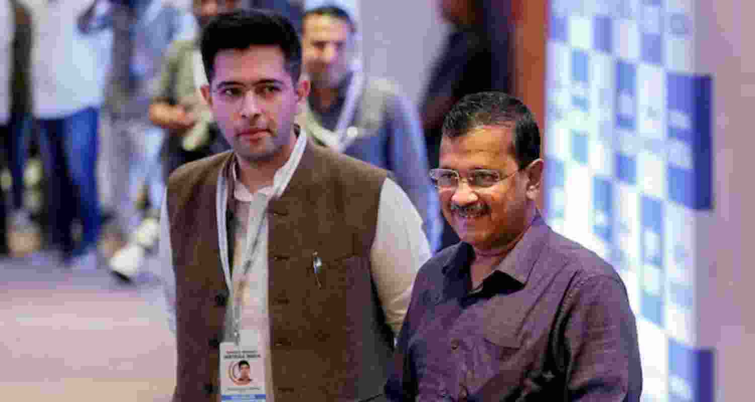AAP Rajya Sabha MP Raghav Chadha with party chief Arvind Kejriwal - file image.