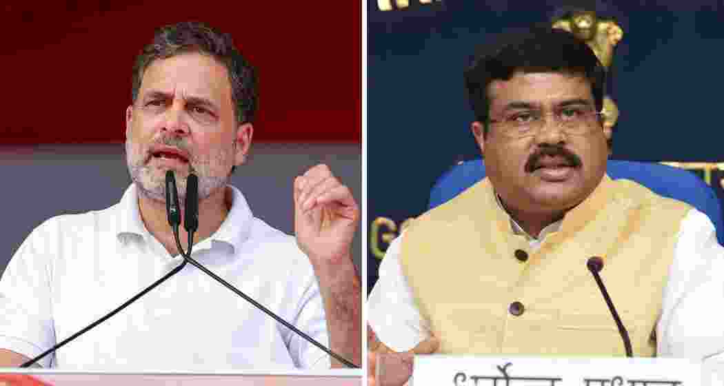 Leader of Opposition in the Lok Sabha Rahul Gandhi (L) has demanded an apology and resignation from Education Minister Dharmendra Pradhan (R). 