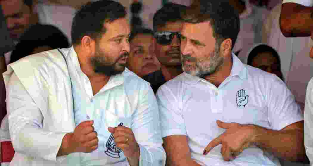 Tejashwi Yadav and Rahul Gandhi during a rally in Bihar. (File photo)