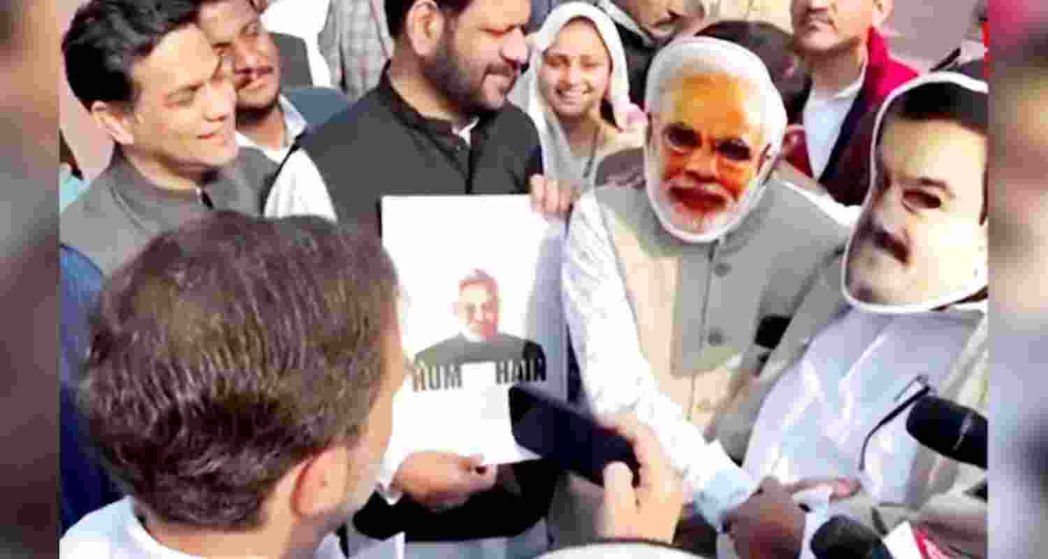 Congress MPs Manickam Tagore and Saptagiri Sankar Ulaka wore the masks as opposition protested in Parliament again.