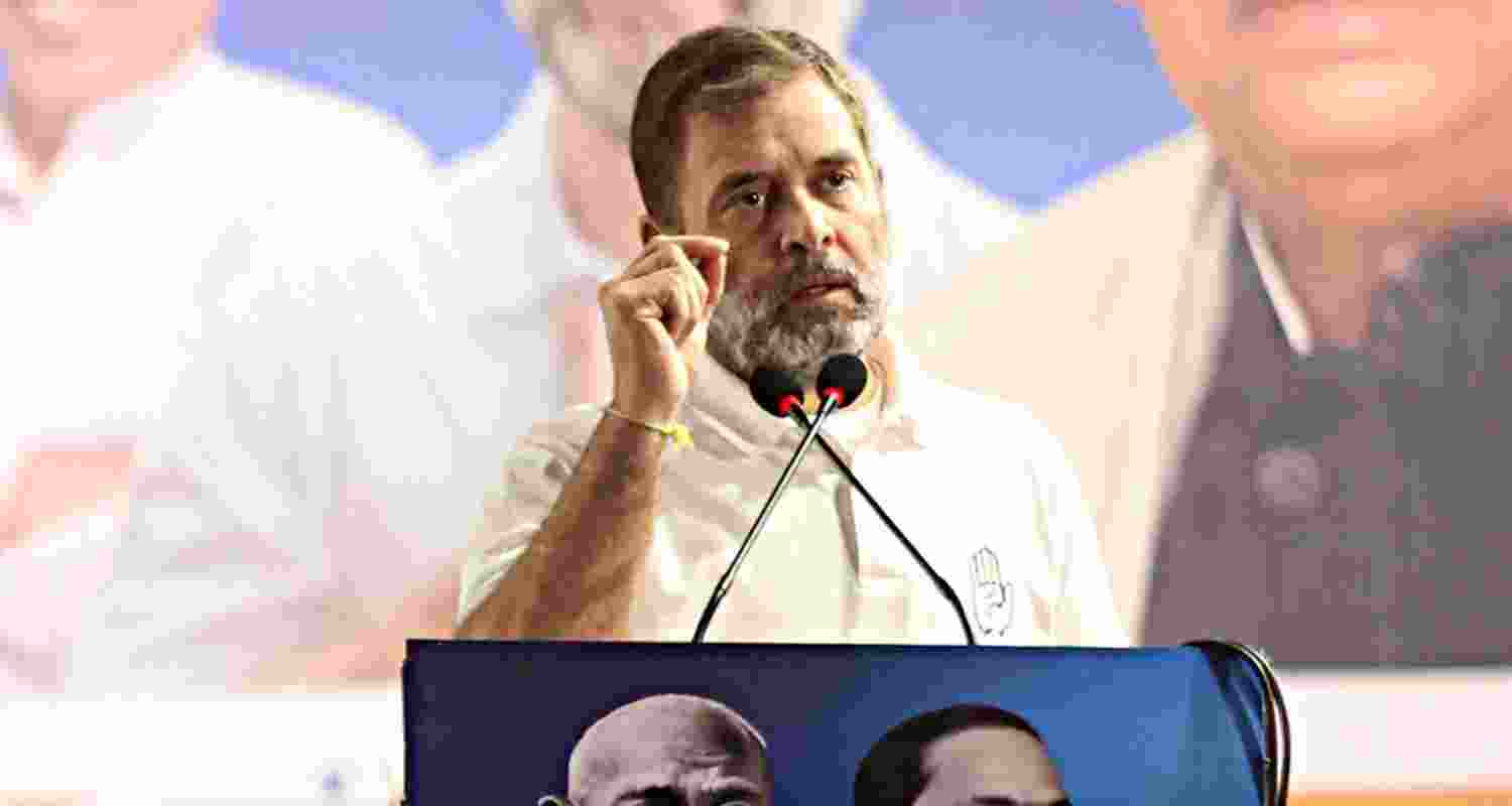 Congress leader Rahul Gandhi addressing a gathering in Rajgir on Friday.