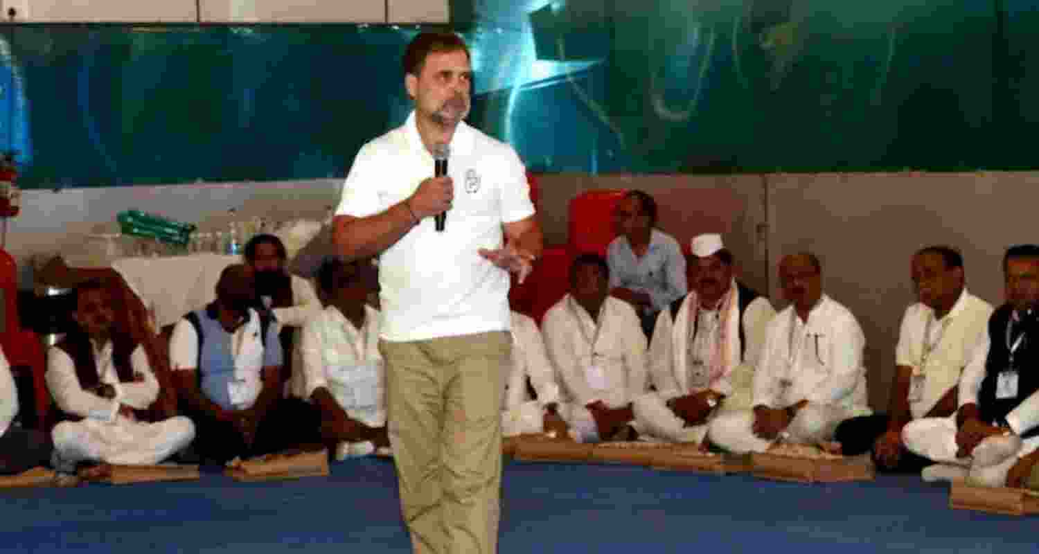Rahul Gandhi addresses a training camp for the party's district presidents in Madhya Pradesh. 