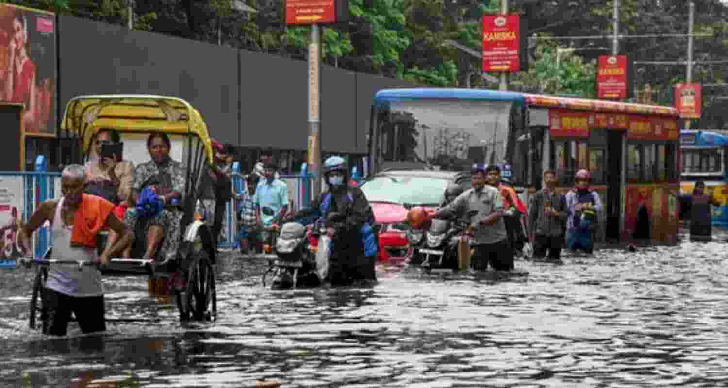 Heavy rainfall disrupts daily life of people in Kolkata, with water entering houses and residential complexes on Friday.