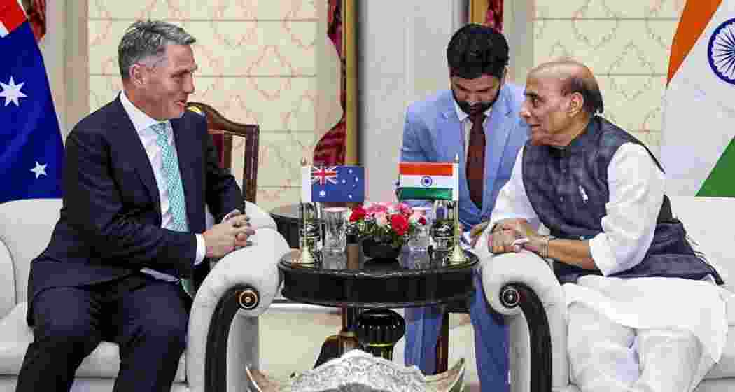 Defence Minister Rajnath Singh during a meeting with Australian Deputy Prime Minister and Defence Minister Richard Marles, in New Delhi.