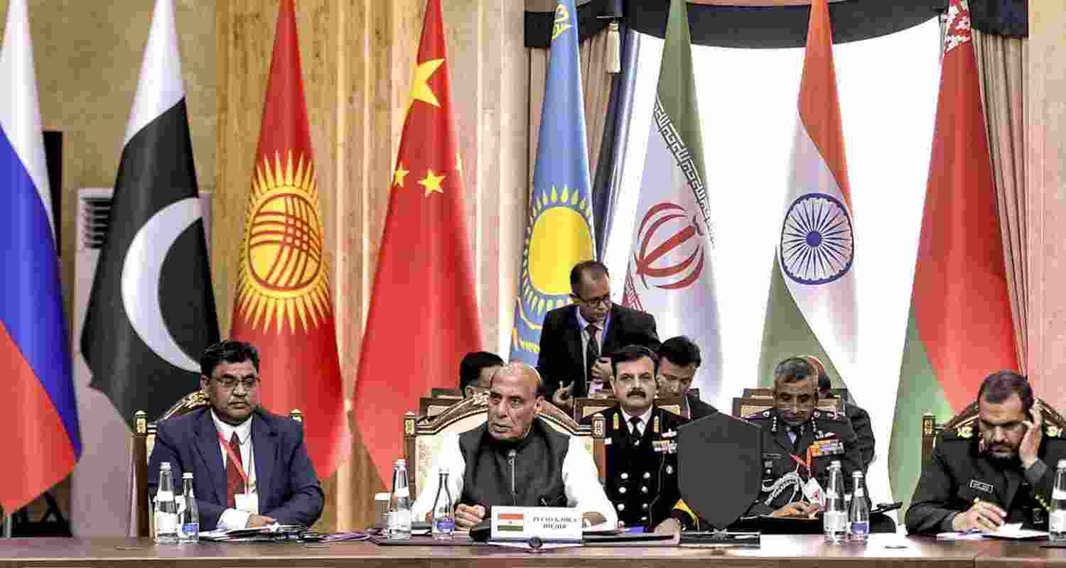 Defence Minister Rajnath Singh during the SCO Defence Ministers' Meeting, in Kyrgyzstan.