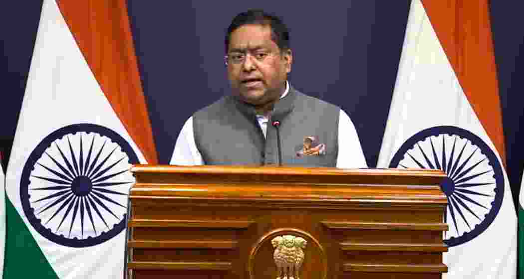 External Affairs Ministry spokesperson Randhir Jaiswal addresses a press briefing.