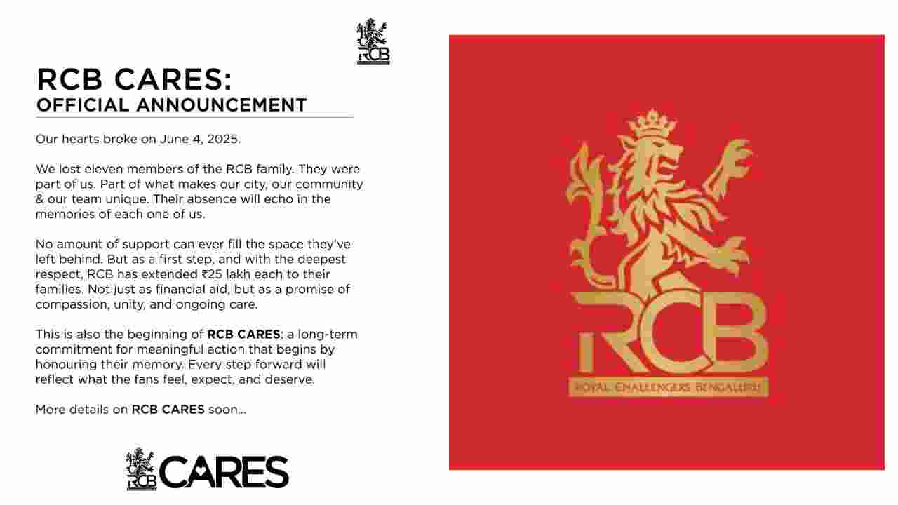 RCB announces ₹25 lakh aid each to stampede victims' families