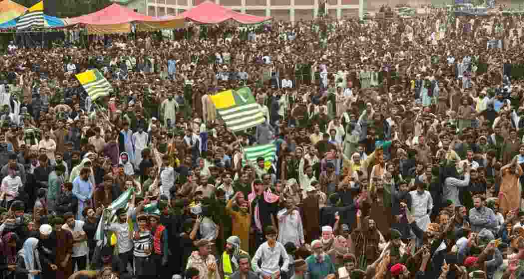 Supporters of the Joint Awami Action Committee protesting at Rawalakot in Pakistan-occupied Kashmir.
