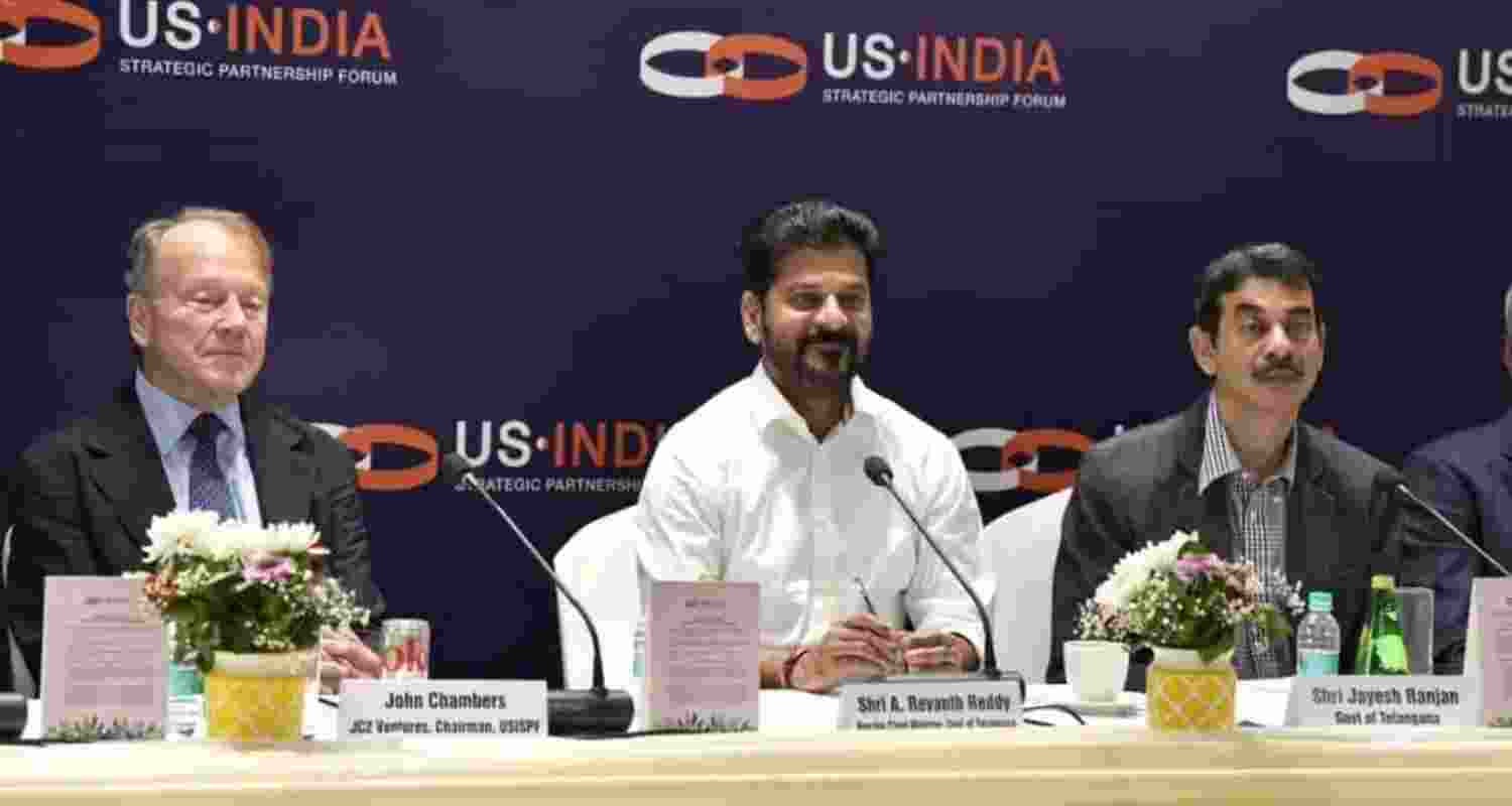 Telangana CM Revanth Reddy attends US-India Strategic Partnership Forum in New Delhi.