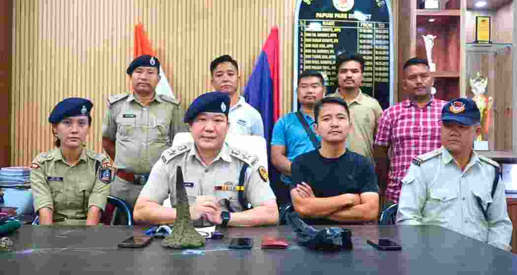 Officials display a suspected rhino horn seized during a joint operation by police and forest personnel in Arunachal Pradesh’s Papum Pare district on May 12.