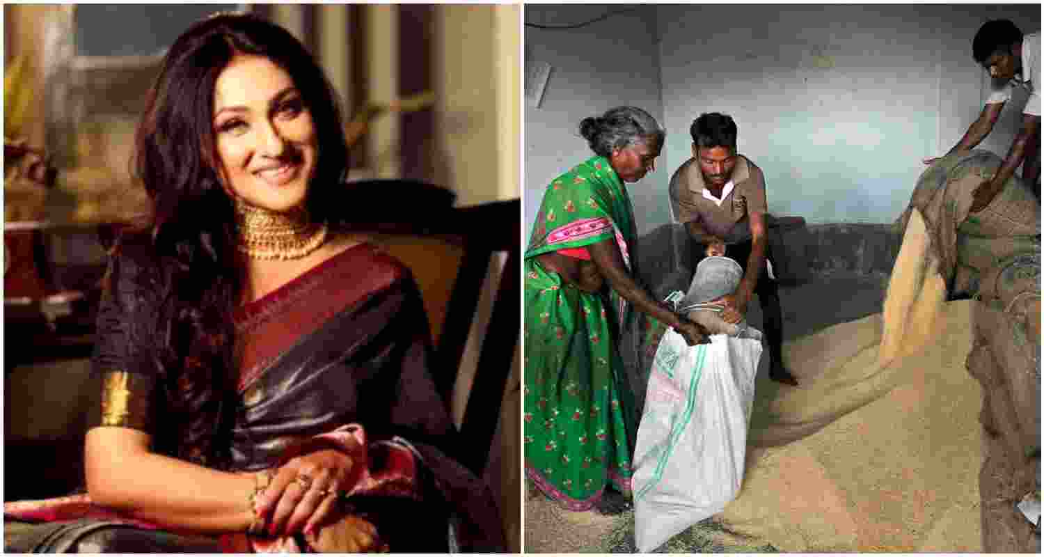 Actress Rituparna Sengupta (L). The process of public distribution system (R).