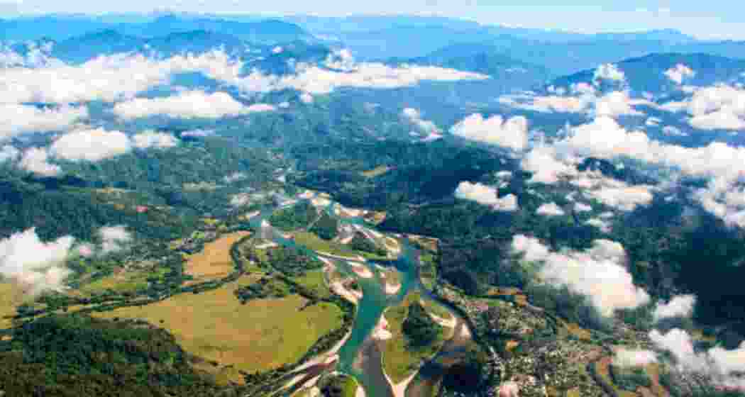 An aerial view of the Kamala river in Arunachal Pradesh. 