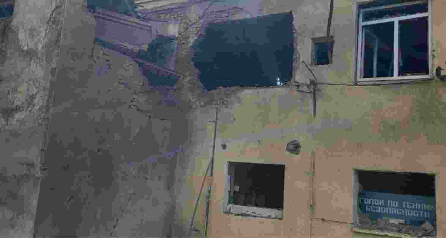 A building destroyed in a Russian drone strike in Ukraine's Zakarpattia region bordering Hungary.