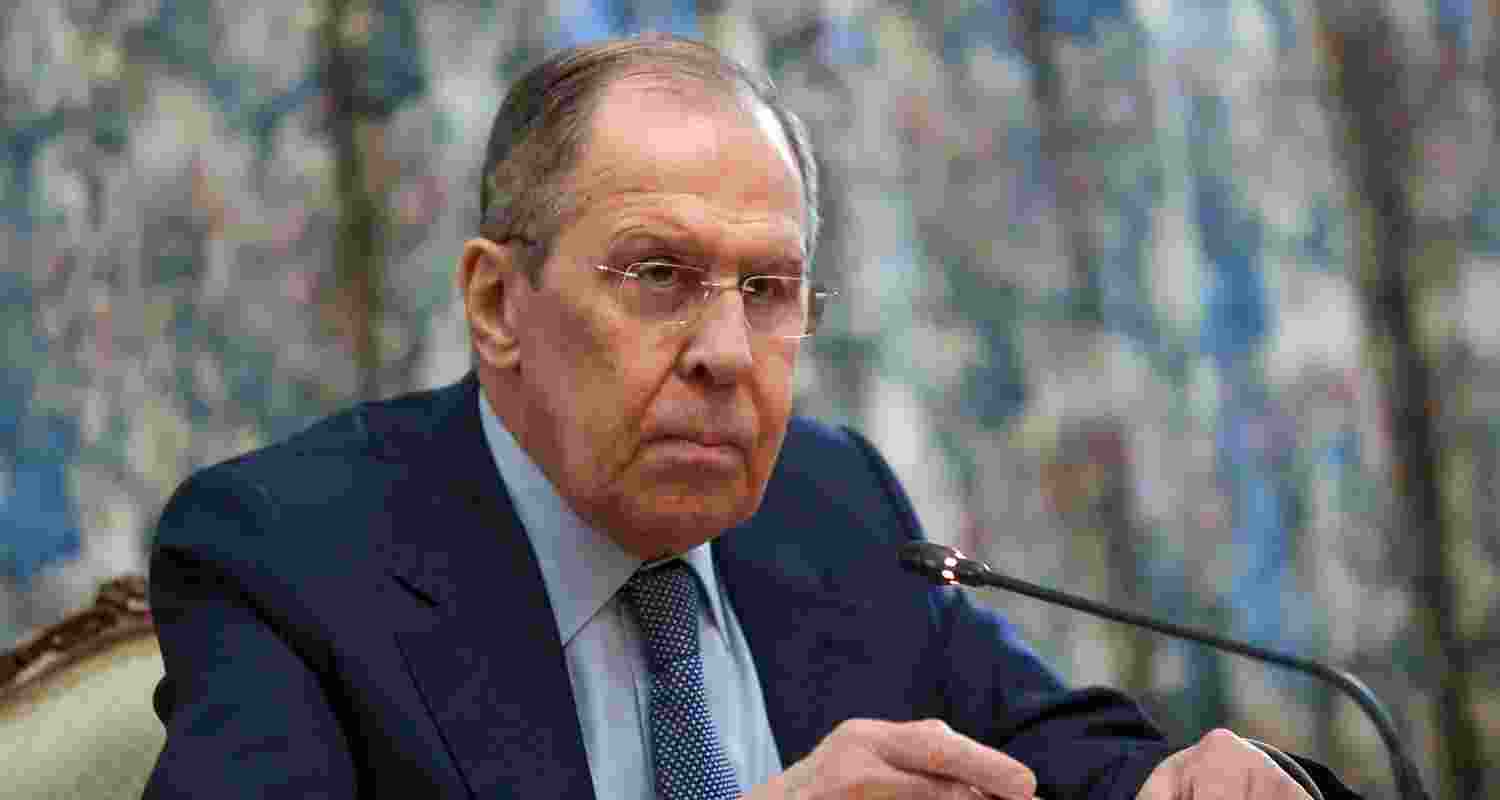 Russia's Foreign Minister Sergei Lavrov attends a meeting with Vladislav Deinego.