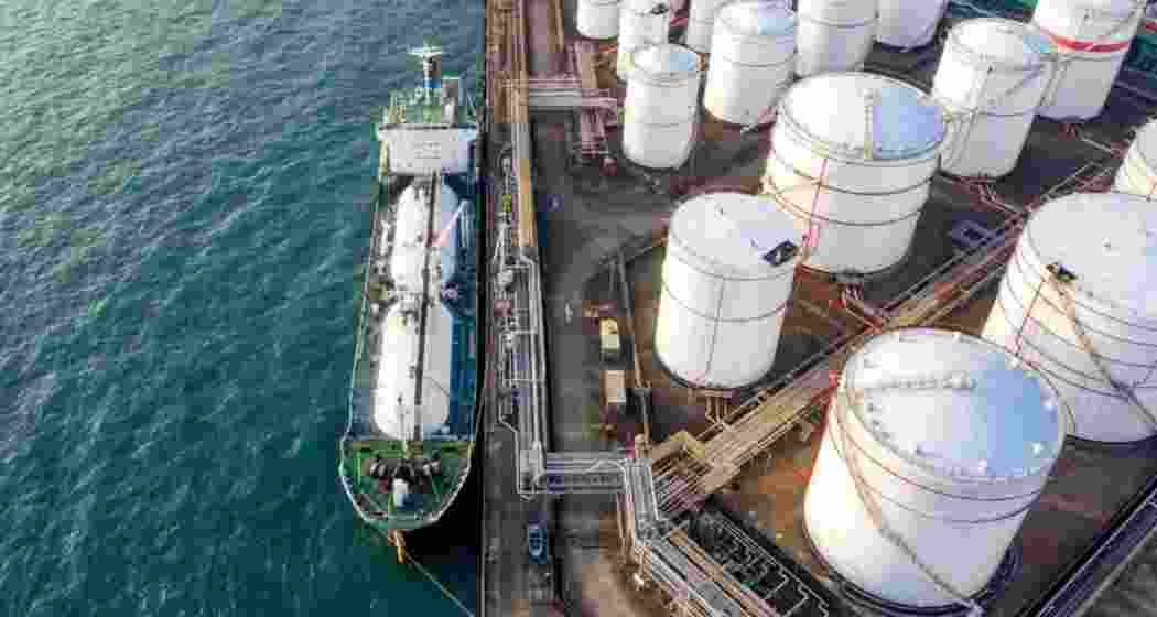 An oil tanker ready to unload at an Indian port.
