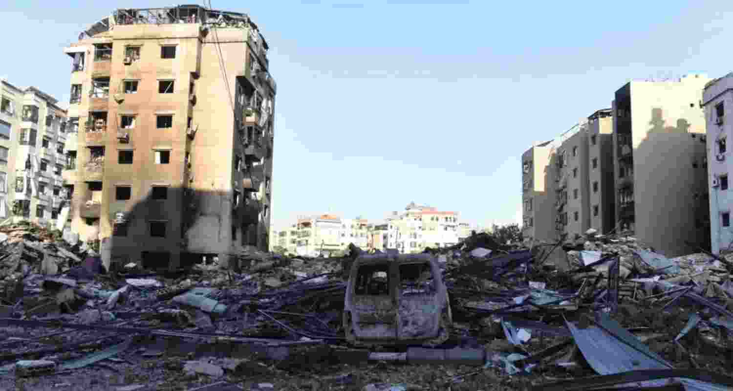Damaged buildings in a residential area following an Israeli attack on Dahieh suburb in Beirut.