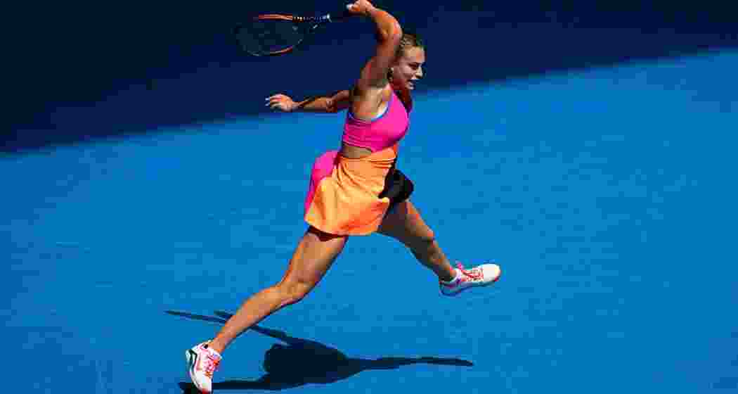 Aryna Sabalenka plays a forehand during her fourth-round match at the Australian Open in Melbourne./