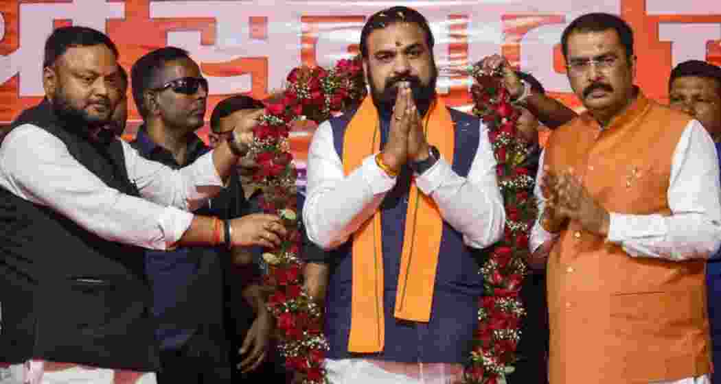 Chief Minister Samrat Choudhary being felicitated and garlanded by party members during a programme in Patna on Friday.