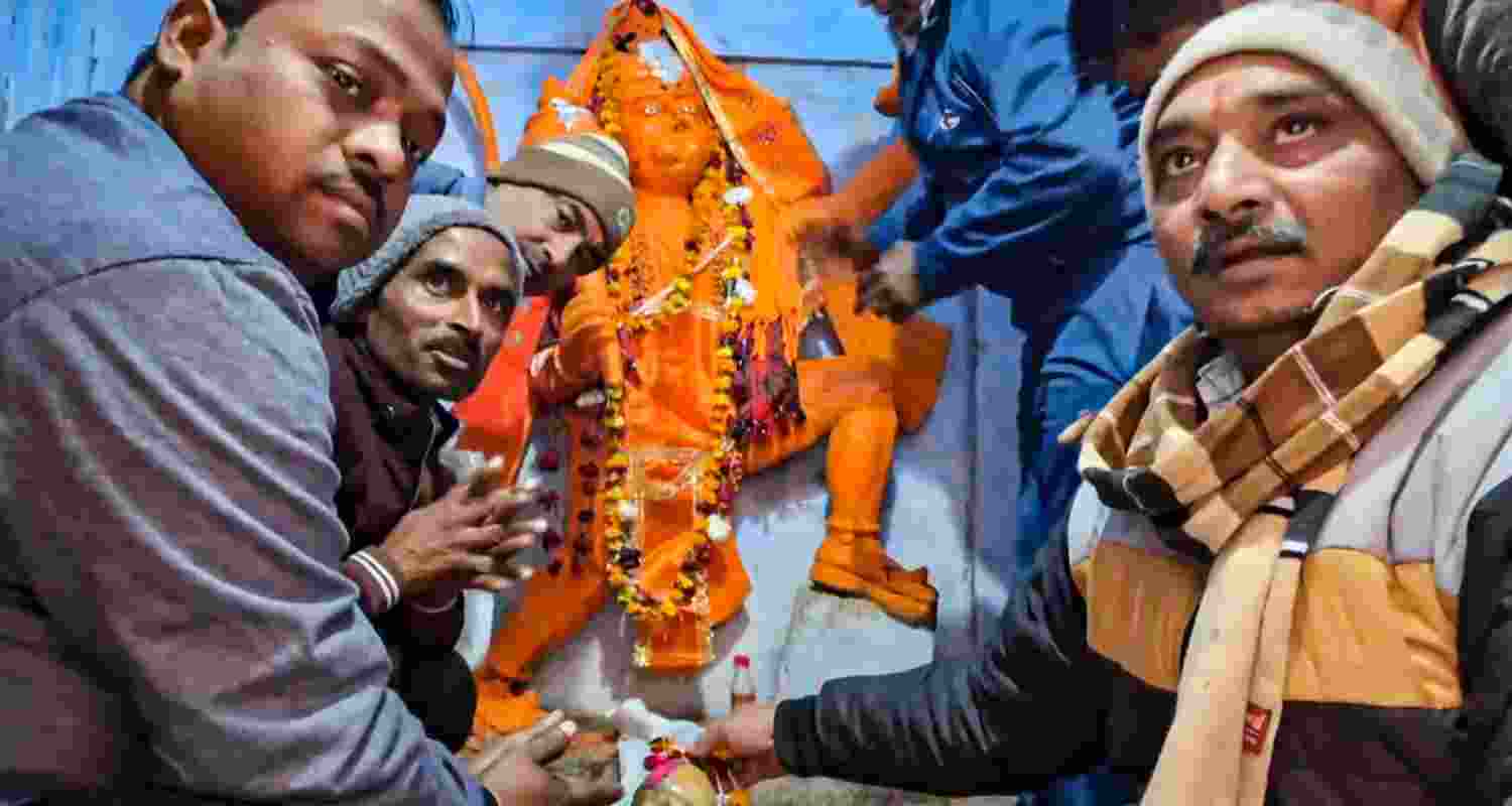 Devotees offer prayers at Shri Kartik Mahadev Temple (Bhasma Shankar temple) that reopened on December 13 after being shut for 46 years, in Sambhal, UP. Devotees offer prayers at Shri Kartik Mahadev Temple (Bhasma Shankar temple) that reopened on December 13 after being shut for 46 years, in Sambhal, UP.
